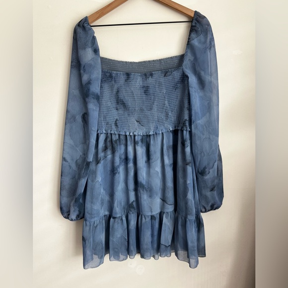 Aritzia Wilfred Tempest Mini dress blue long sleeve smock watercolor fairy - Picture 2 of 6
